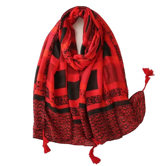 Red & Black Plaid Summer Scarf | Light Weight Scarves and Shawls for Women Wrap - Picture 1 of 5